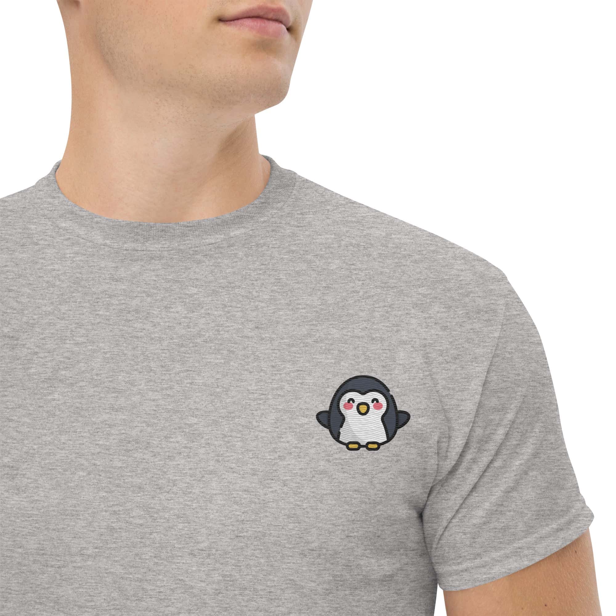 T-shirt Unisex Pinguino-Ricamati-Biiply-Grigio Sportivo-S-Biiply