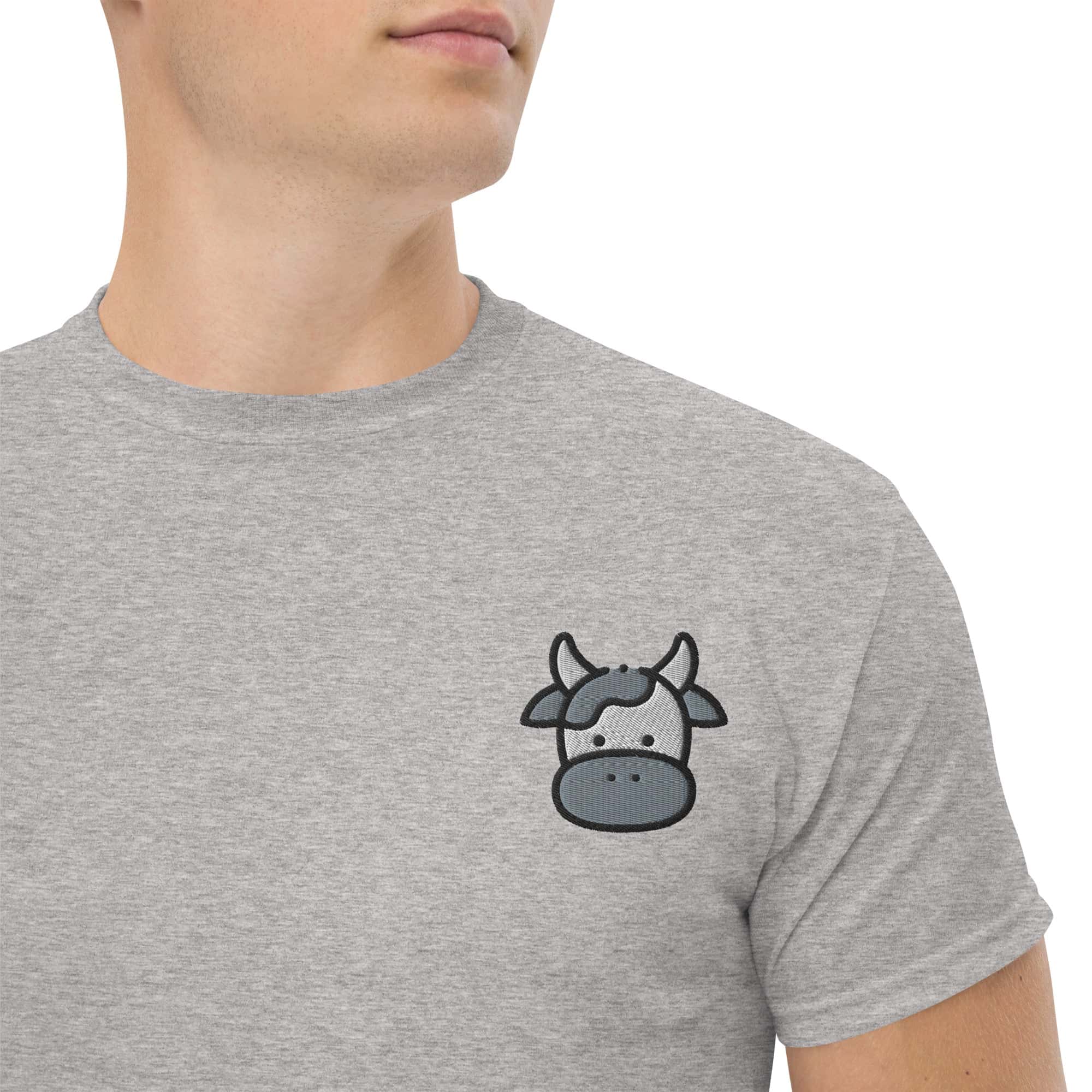 T-shirt Unisex Faccia Mucca-Ricamati-Biiply-Grigio Sportivo-S-Biiply