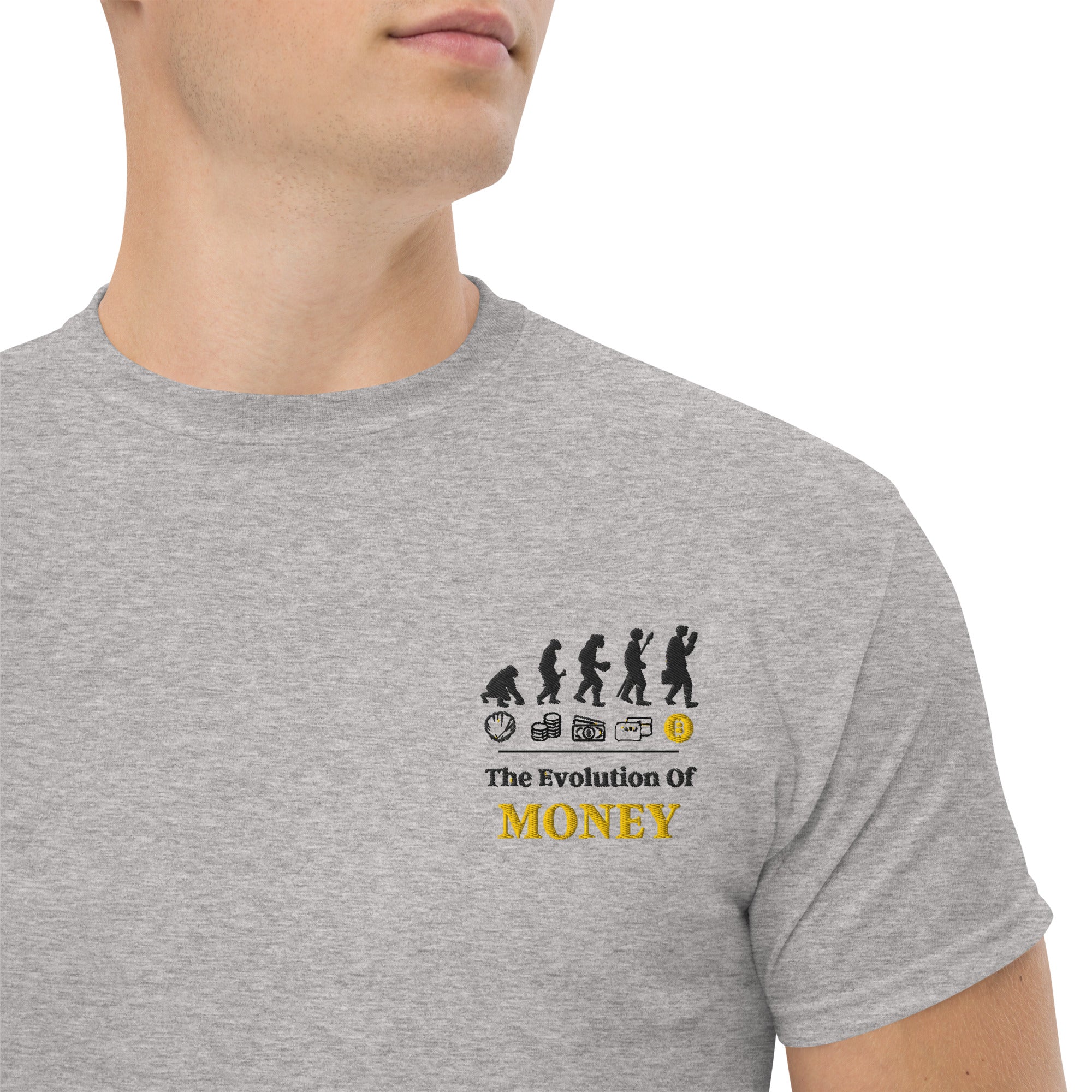 T-shirt Unisex Evolution Of Money-Ricamati-Biiply-Grigio Sportivo-S-Biiply