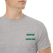T-shirt Unisex Works Cashflow not Capitalgain White logo-Ricamati-Biiply-Grigio Sportivo-S-Biiply