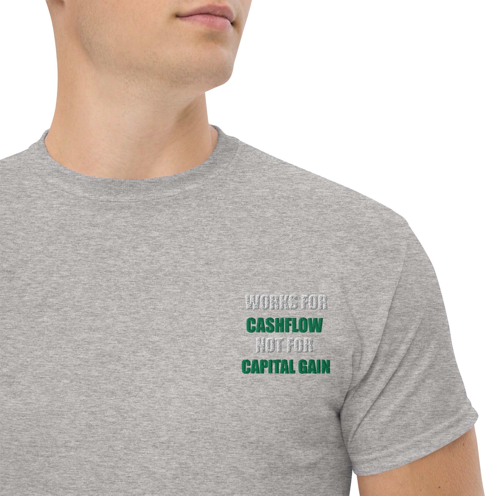 T-shirt Unisex Works Cashflow not Capitalgain White logo-Ricamati-Biiply-Grigio Sportivo-S-Biiply