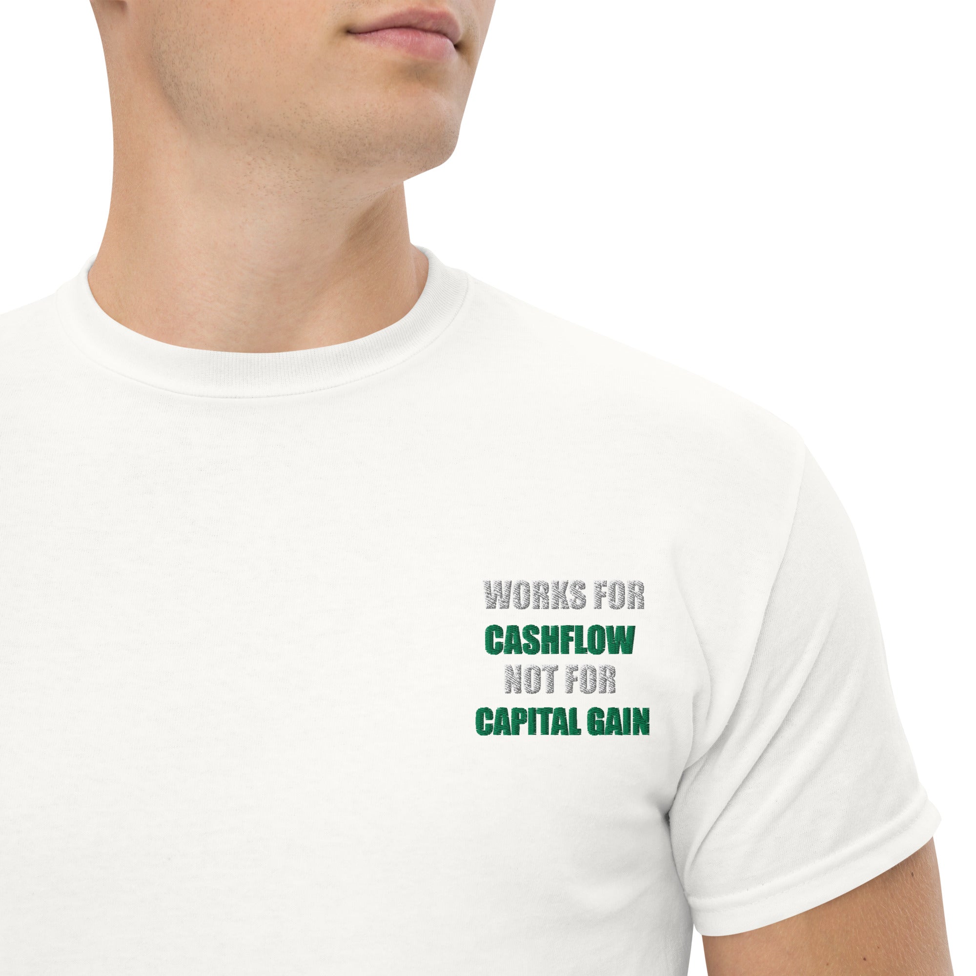 T-shirt Unisex Works Cashflow not Capitalgain White logo-Ricamati-Biiply-Bianco-S-Biiply