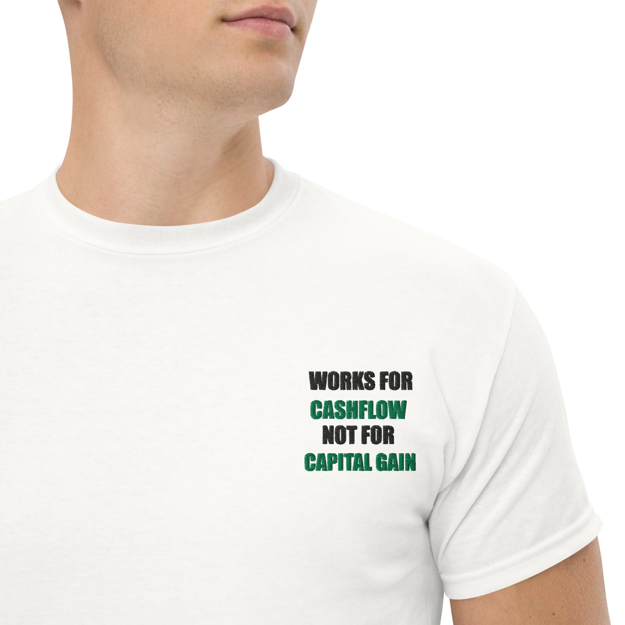 T-shirt Unisex Works Cashflow not Capitalgain-Ricamati-Biiply-Bianco-S-Biiply