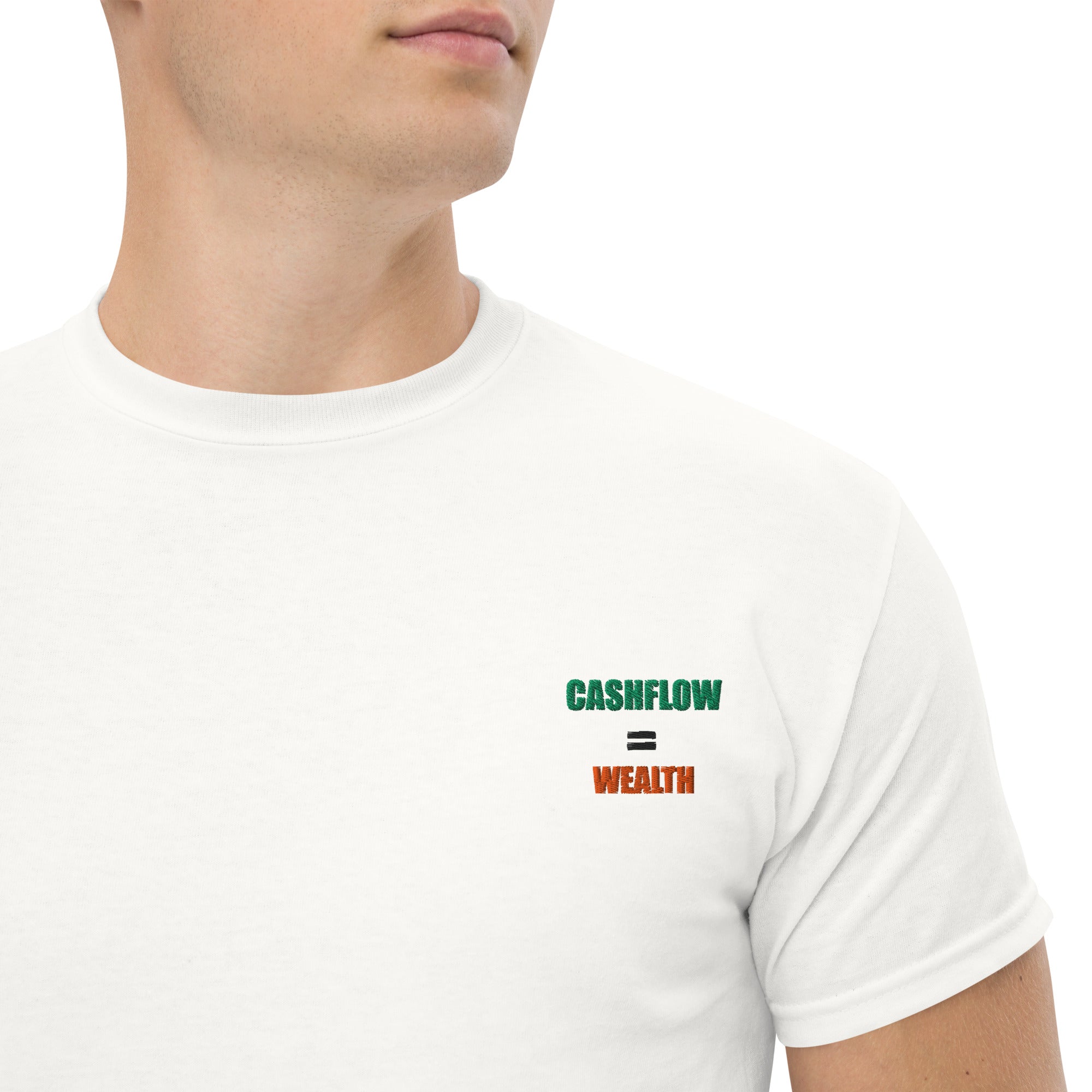 T-shirt Unisex Cashflow = Wealth-Ricamati-Biiply-Bianco-S-Biiply