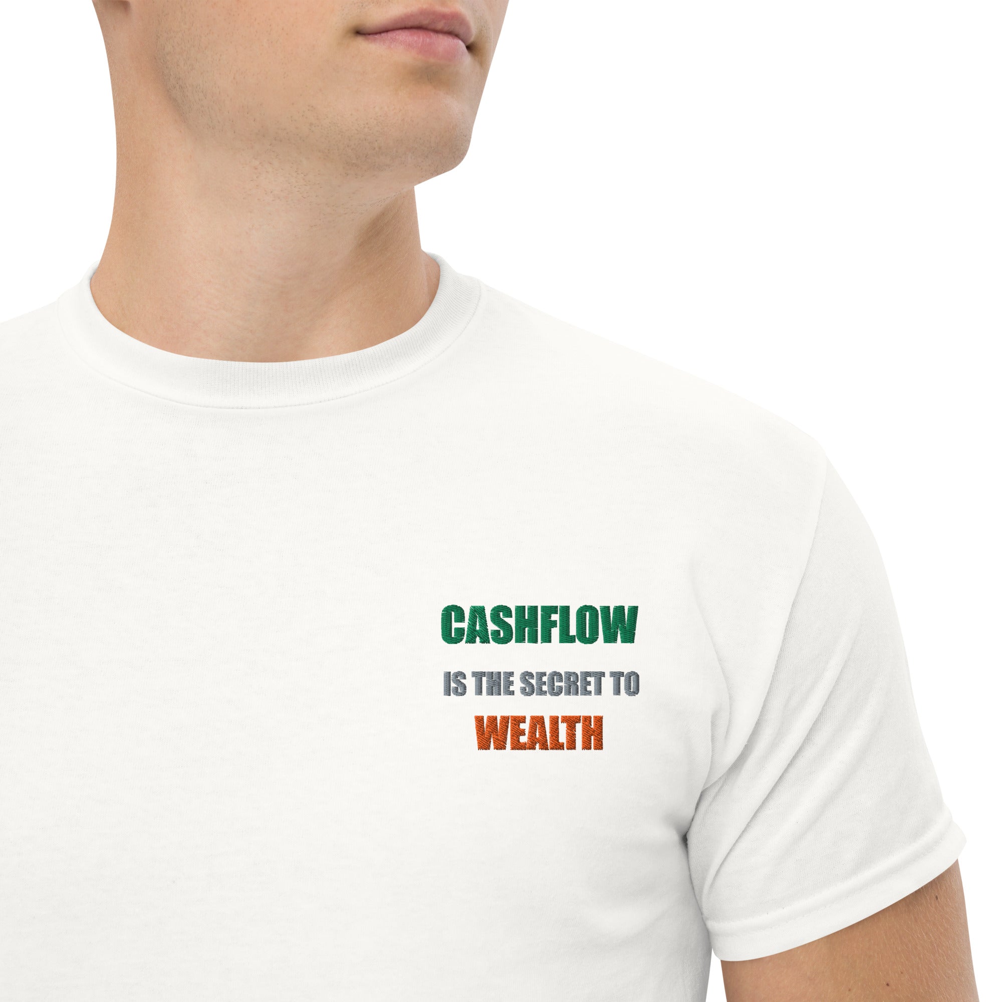 T-shirt Unisex Cashflow Secret to Wealth-Ricamati-Biiply-Bianco-S-Biiply