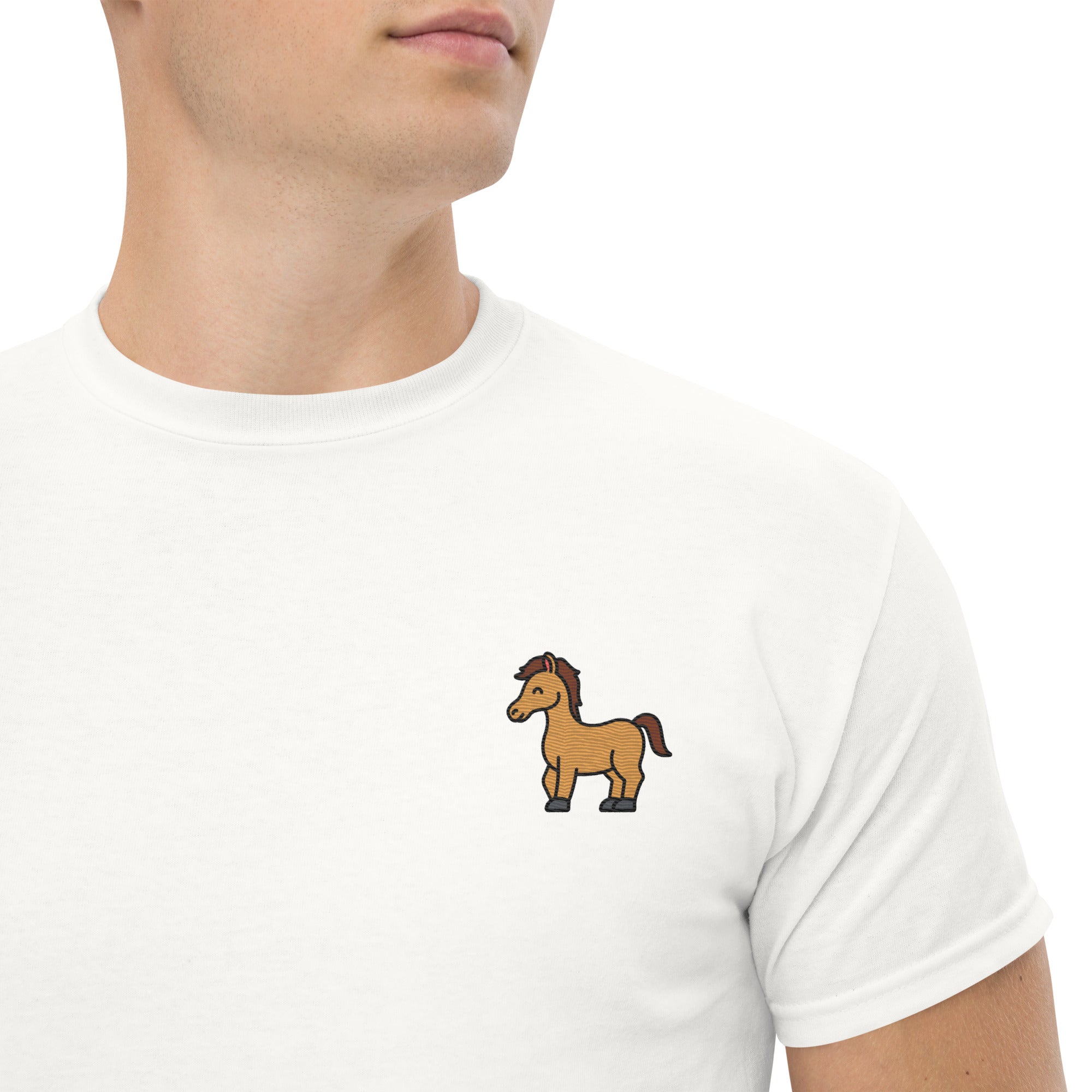 T-shirt Unisex Cavallo-Ricamati-Biiply-Bianco-S-Biiply