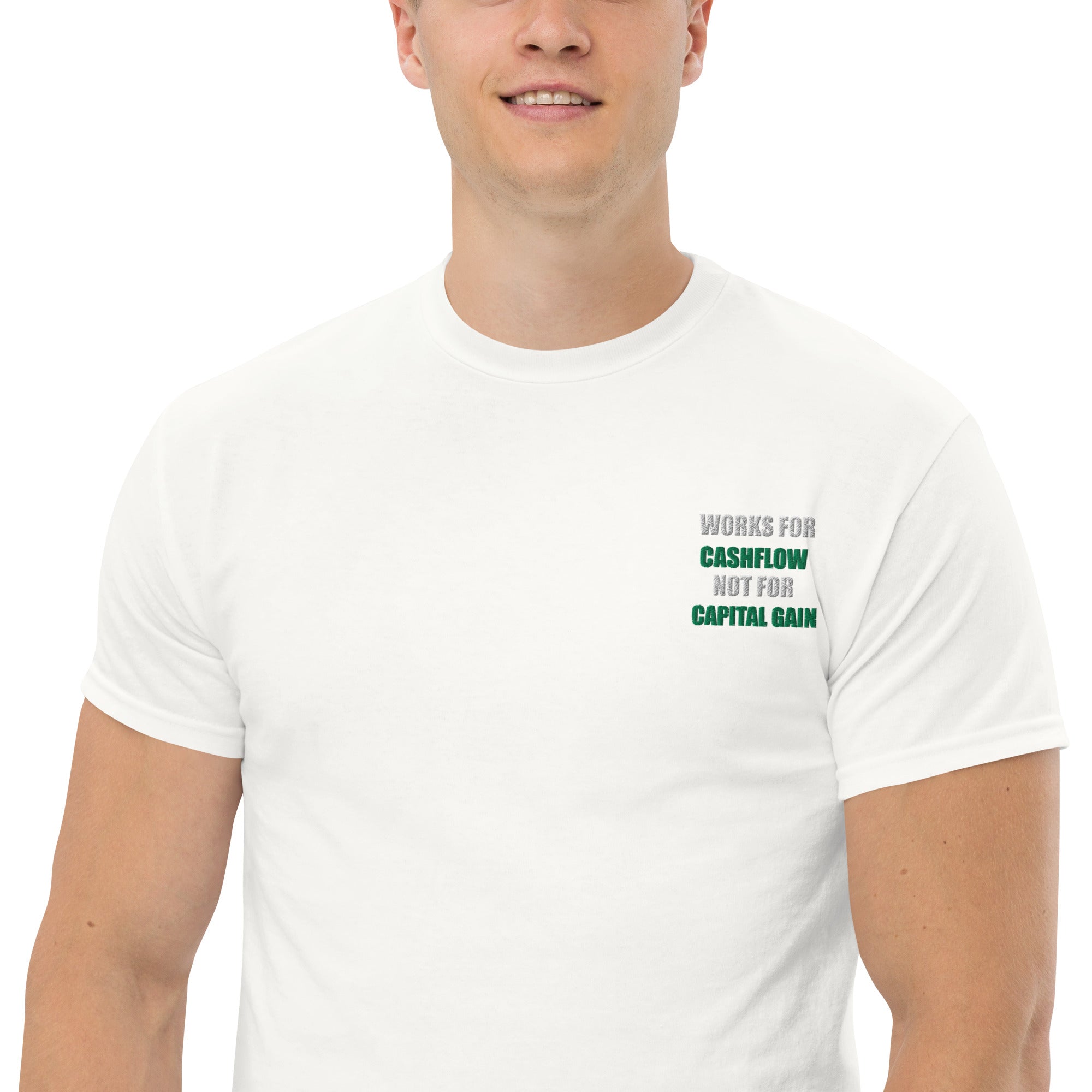 T-shirt Unisex Works Cashflow not Capitalgain White logo-Ricamati-Biiply-Biiply