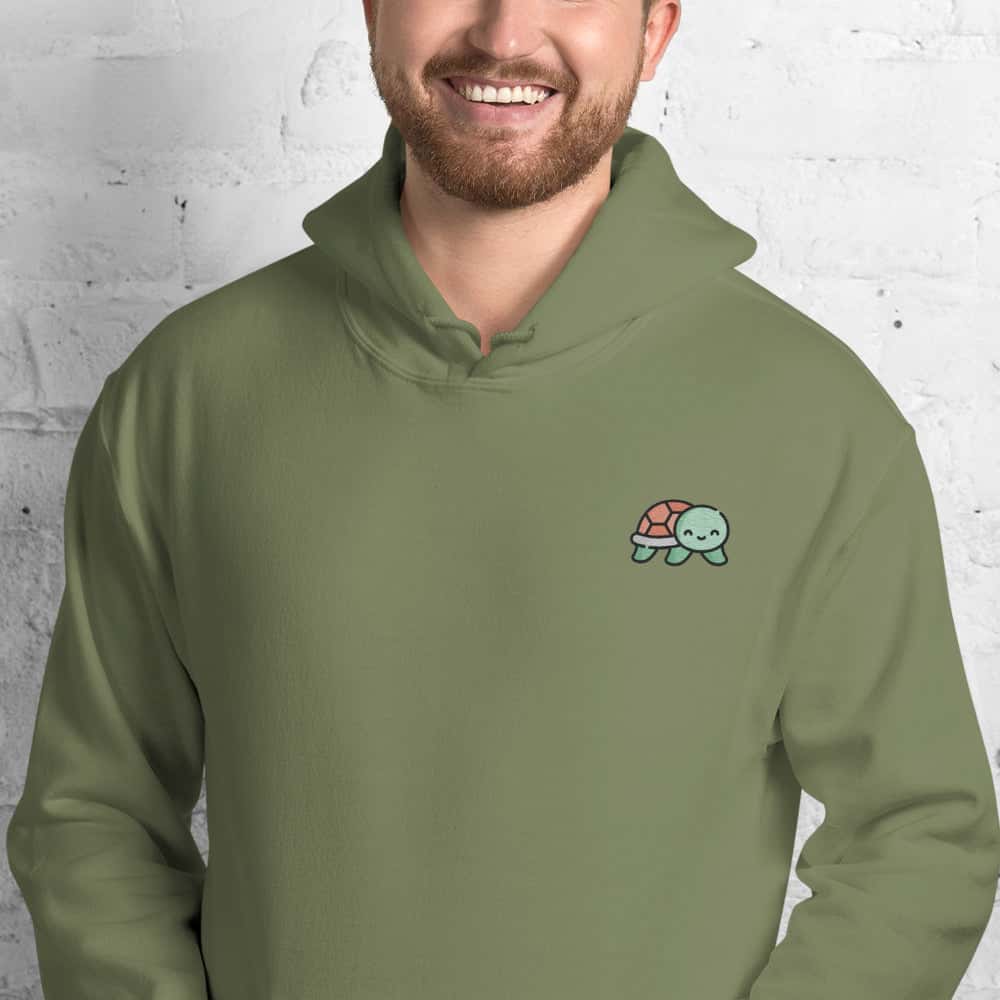 Felpa Unisex Baby Tartaruga-Ricamati-Biiply-Verde Militare-S-Biiply
