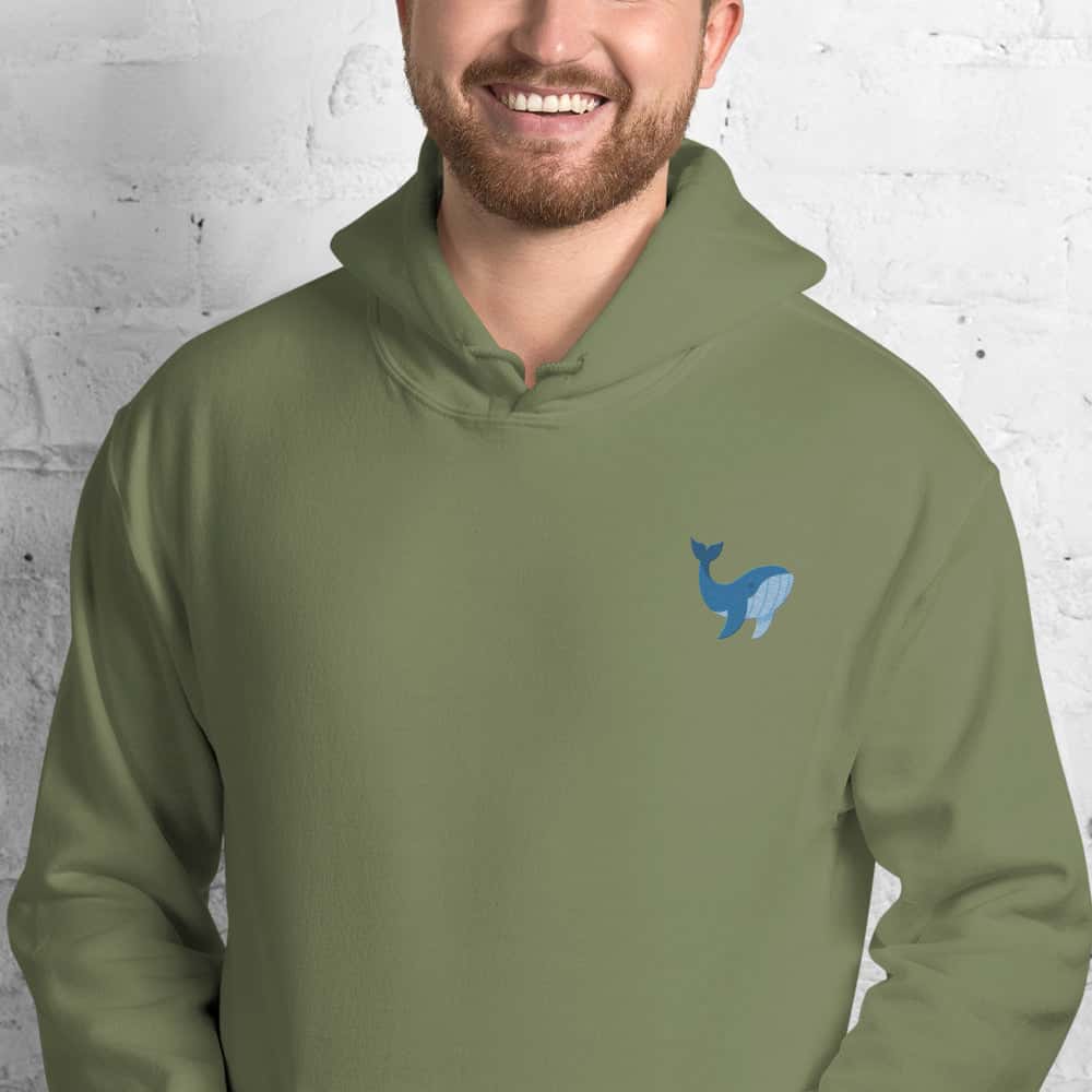 Felpa Unisex Balena-Ricamati-Biiply-Verde Militare-S-Biiply