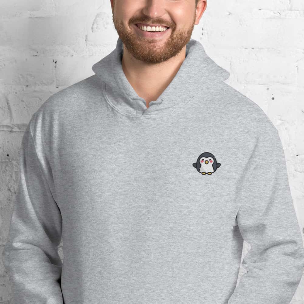 Felpa Unisex Pinguino-Ricamati-Biiply-Grigio Sportivo-S-Biiply